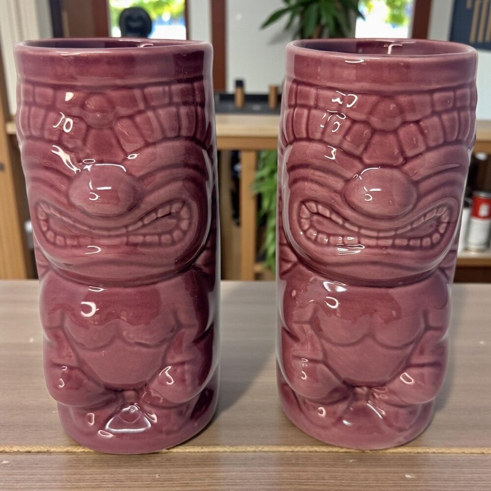 Vintage Don the Beachcomber Mauve‎ Tiki Mugs Pair Ceramic 6.25"